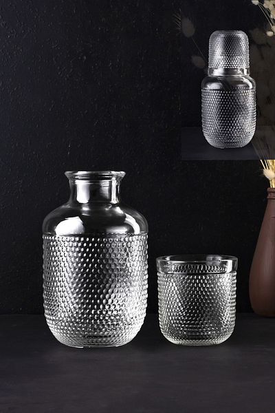 Porsima 14974 Bedside Jug Cup Set - Origami Style Glass Carafe Soft Drink Bottle