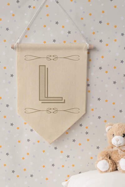 Postifull Kids Room Decor, Wall Ornament, Wooden Baby Room Decor, Canvas Pennant, Boho Monogram Letter L