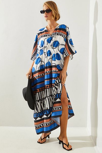 Bianco Lucci V-neck Patterned Bat Cut Women's Dress - 22188 60251720