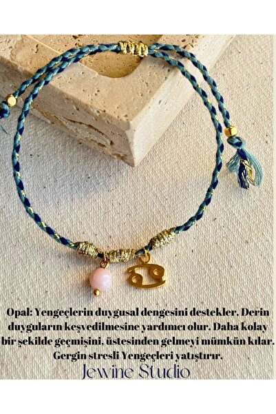 jewine studio Yengeç Burcu Simgeli Ve Yengeç Burcu Özel Pembe Opal Doğal Taşl...