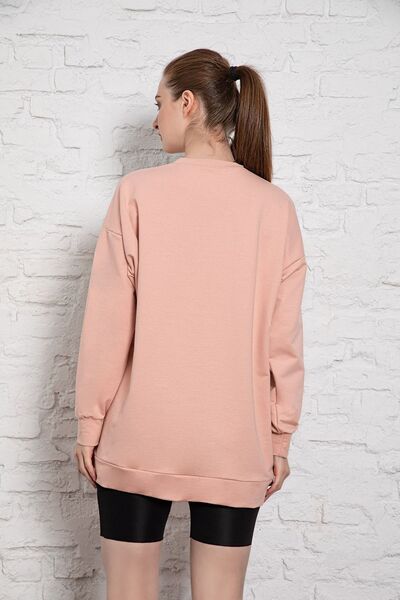 MyBen Unisex μακρυμάνικο φούτερ με δύο κλωστές ροζ υπερμεγέθη Irf056