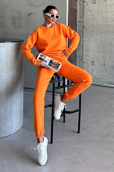 MODAGEN Orangefarbenes Unisex-Trainingsanzug-Set in Übergröße – Rundhalsausschnitt
