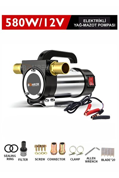 BÖHRER Kendinden Emişli Taşınabilir 12 Volt Yakıt Sıvı Süt Yağ Aktarma Mazot Pompası