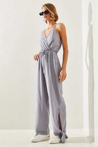 Bianco Lucci Women's Jumpsuit - Wrap Collar, Detailed Leg, Elastic Waist and Belt 21418 60251661
