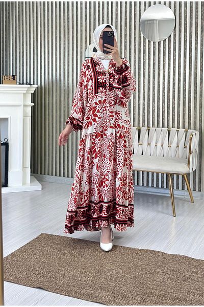 butik hira Viscose dress - Button detail