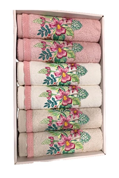 MARİBOR 6'lı Havlu Seti Bambu Anya Dantelli Nakışlı 50x90