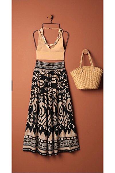 GLAMOURS Viskon Kumaş Etnik Desenli Bol Paça Pantolon