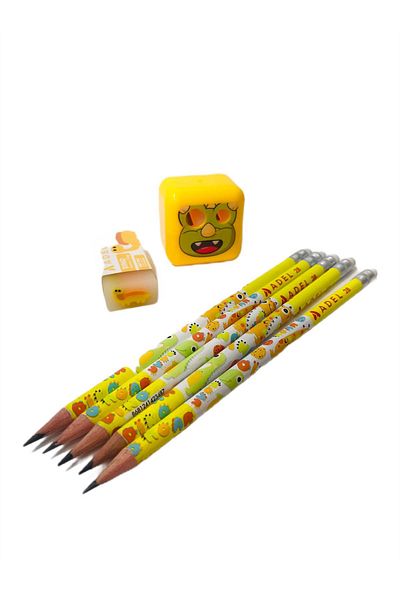 MLS KURUMSAL Dinosaur Patterned Adel Stationery Set - Pencil, Eraser and Pencil Sharpener 7 Pieces