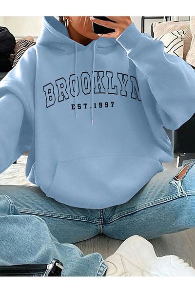 MODARİCH Hanorac oversize cu glugă Brooklyn 1997 - imprimat Baby Blue