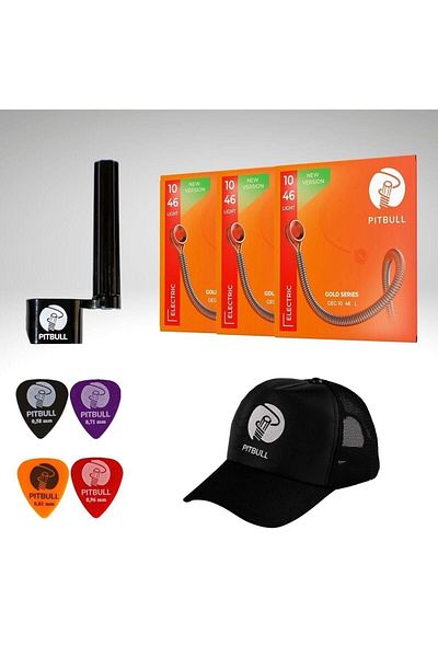 PİTBULL Pitbull Strings Gold Series Electric Guitar String 3 Piece Set (String Winder + 4 Picks + Hat) GEG 10-46 L 3P SSC