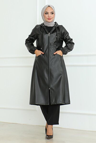 Modamihram Чорна шапка - шкіряні деталі, модель 19213