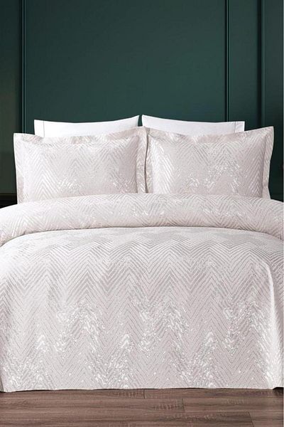 Çeyiz Diyarı Double Asu Jacquard Bedspread - Cream