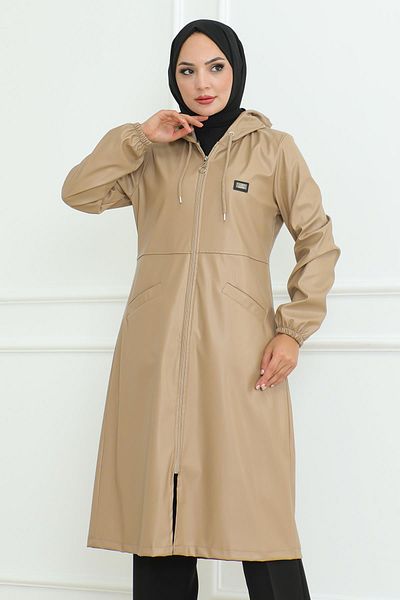 Modamihram Beige Cap - Leather Detailed, Model 19213