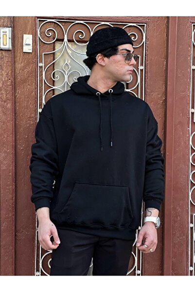 Genel Markalar Beoriginal Oversize Unisex Kapüşonlu 3 Iplik Kalın %100 Pamuk Basic Sweatshirt