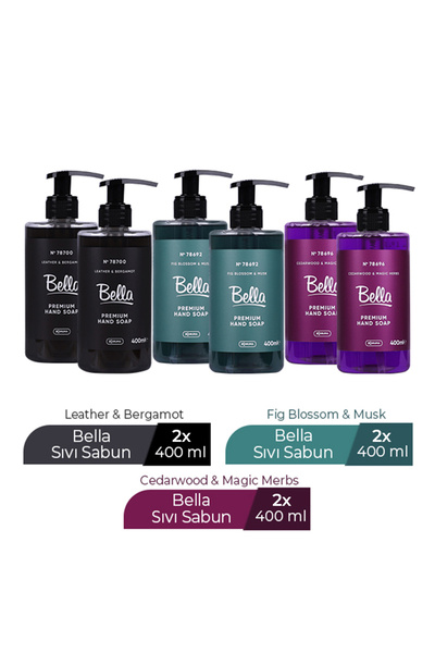 Bella SIVI SABUN LEATHER&BERGAMOT SİYAH 2 ADET + FIG BLOSSOM&MUSK YEŞİL 2 ADE...