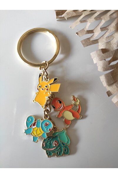 Esey Dizayn Pokemon Pikachu Charmander Bulbsaur Squirtle Anahtarlık Deri Akse...