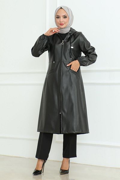 Modamihram Black Cap - Leather Detailed, Model 19213