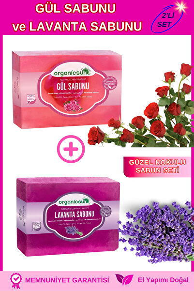 Organicsun 2'li Set Doğal Gül Sabunu ve Lavanta Sabunu