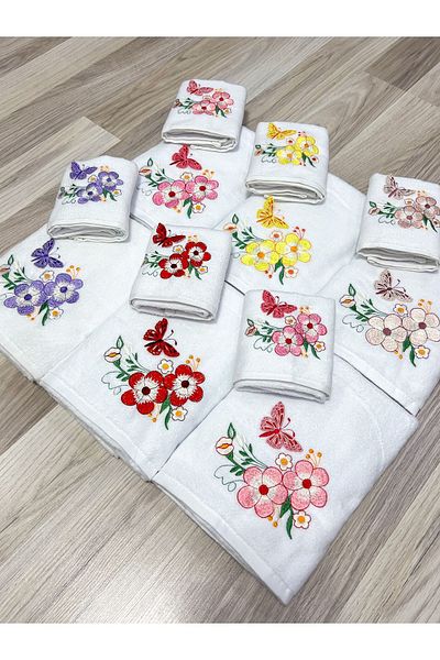 AYHANHOME Σετ πετσετών κουζίνας 3d Butterfly Embroidered Velvet Mother-Red Dowry 6 τμχ 50x90 πρόσωπο χεριών & 6 τμχ 30x50 σετ πετσετών κουζίνας