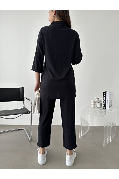 BEJNA Női fekete dupla ujjú felső és alsó ingkészlet