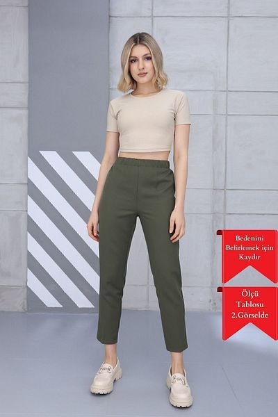 adba style 4001 Khaki Carrot Elastic High Waist Woven Women's Trousers