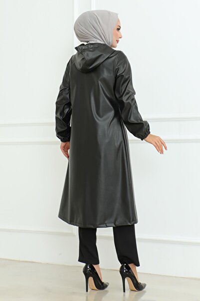 Modamihram Чорна шапка - шкіряні деталі, модель 19213