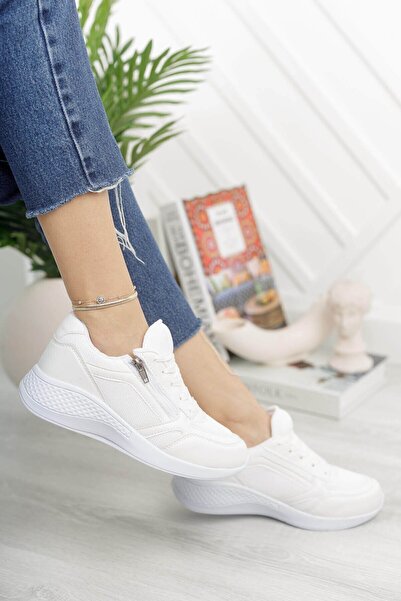 Aleza Shoes Tenis de damă cu sclipici cu fermoar cu toc pană de sezon nou