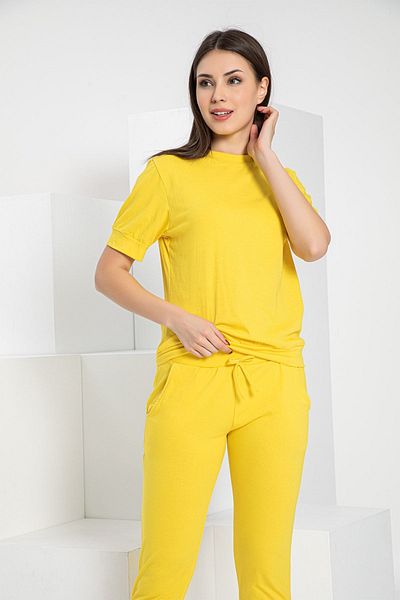 MyBen Yellow Colored Pocketed Short Sleeve Crew Neck Tracksuit 2192