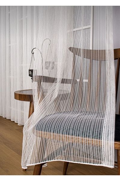 Beyazıt Tekstil Pleated Chain Tulle Curtain Striped Skirt Leaded 1/2 pile