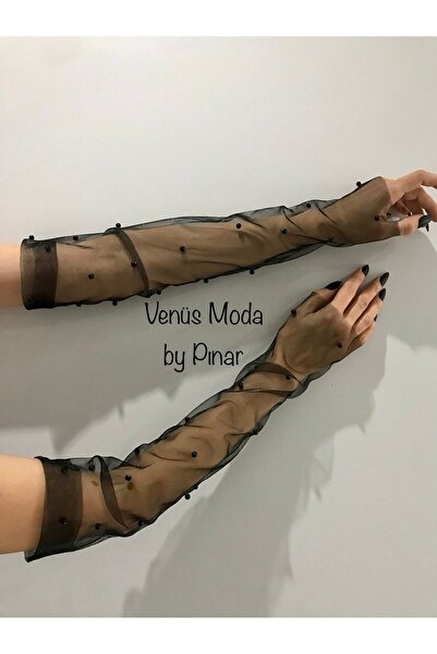 VENÜS MODA by Pınar Μαύρα μαργαριταρένια νυφικά γάντια, βραδινά γάντια χωρίς ...