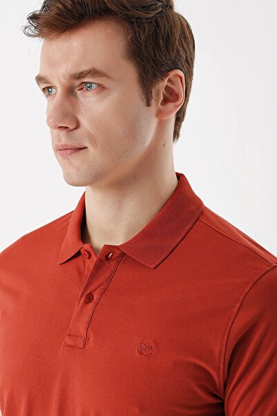 Morven Мъжка обикновена тениска с тениска от 100% памук Cinnamon Slim Fit с къс ръкав и яка