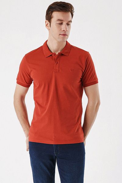 Morven Men's Cinnamon Basic Plain 100% Cotton Slim Fit Slim Fit Short Sleeve Polo Collar T-Shirt