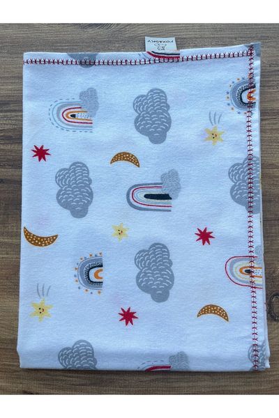 Fox&Sky 100% Organic Cotton Embroidered Baby Flannel Blanket – White/Red (80X120 cm)