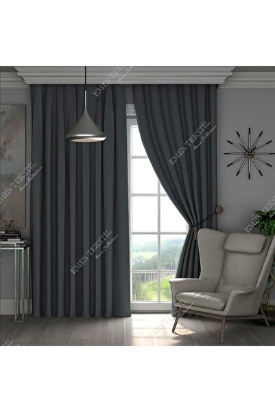 Emes Gri Blackout, Işık Geçirmez Karartma Güneşlik, Pilesiz (Tek Kanat Fon Pe...