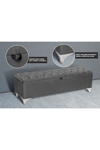 Gazzini Furniture Vetra Chester Model Açık Gri Sandıklı Puf - Kapitoneli Mode...