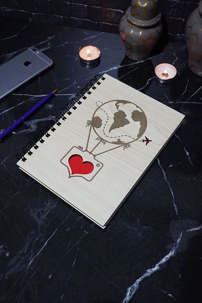 markcat BAlloon PAtterned Wooden Notebook - DAily - A5 SpirAl Unlined Notebook