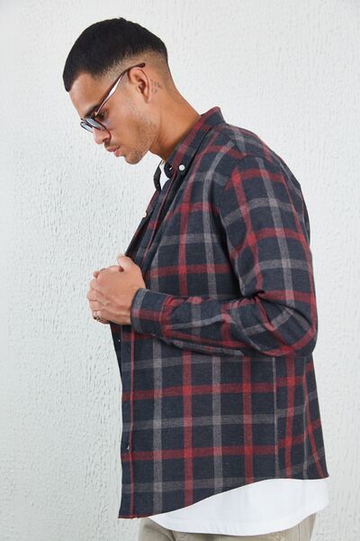 MAN EDITION Фланелена карирана зимна риза, черна | Ee100127643