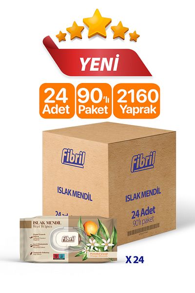 Fibril Orange Flower Patterned - 24x90 Wet Wipes, 2160 Sheets, Pack