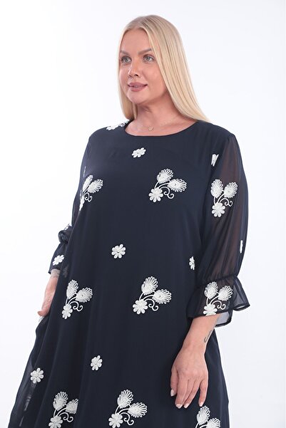 etselements Γυναικείο φλοράλ κέντημα με κεντημένο σιφόν φόρεμα με επένδυση μεγάλου μεγέθους