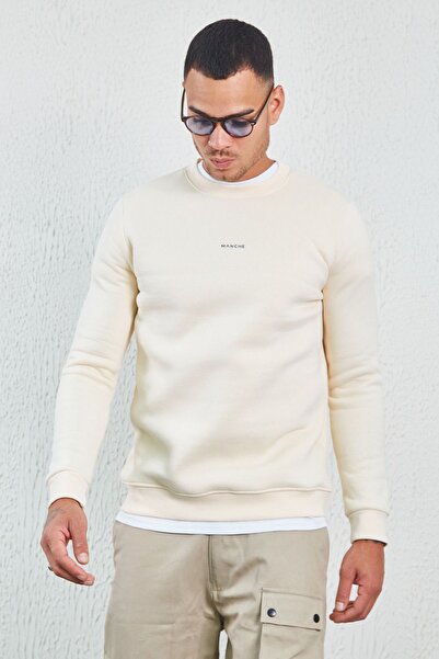 MAN EDITION Ecru Color Crew Neck Sweat - Minimal Printed Ee 100227696 -7696