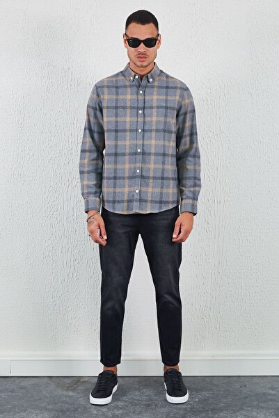 MAN EDITION Фланелева картата зимная рубашка серого цвета | Ee100127643