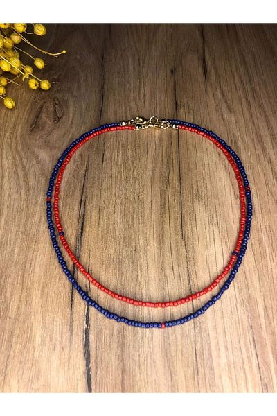 Stoneday Navy Blue Red Small Sand Bead 2-Piece Combination
