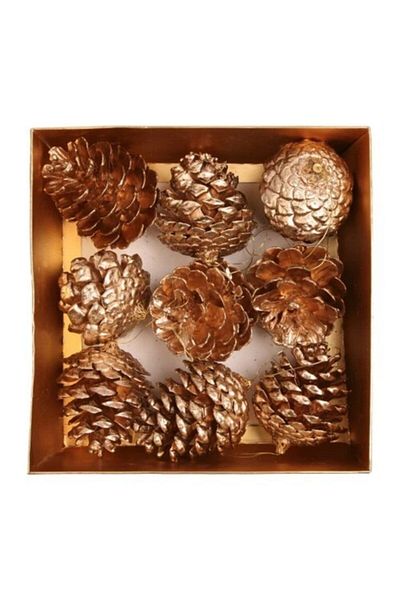 MELLİFLUOUS Pinecone New Year's Gifts Christmas Pine Tree Ornament Gold Color 4-6 Cm 9-Piece