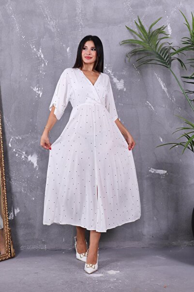 ZEYWEAR Double Breasted Collar Polka Dot Elastic Waist Dress