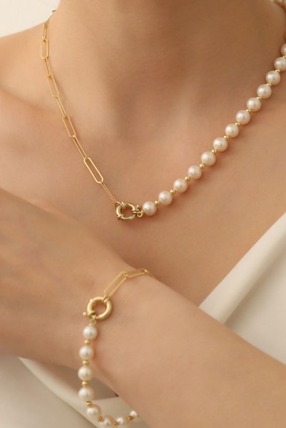 Nox Jewelry 925 Ayar Gümüş Beyaz Kültür İncisi Set-7.50mm