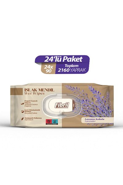 Fibril New Lavender Scented Wet Wipes - 24x90 Pack, 2160 Yprk, Natural Essence, Recyclable Fabric