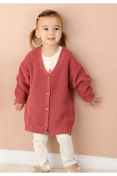 Cigit Langer Strickcardigan Thessaloniki 1-5 Jahre Dried Rose