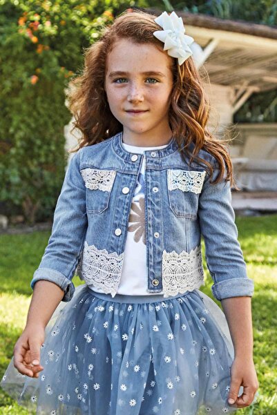 MAYORAL 2-9 Yaş Kız Çocuk Güpür Motifli Denim Ceket Lacivert