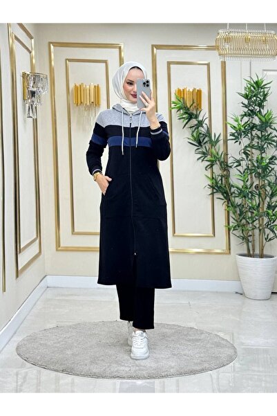 moda4b بدلة حجاب نسائية 2 قطعة قماش خيطين n-05216 _ أسود