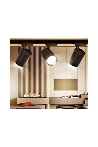 Genel Markalar Led 3 Adet 30w Ray Spot Vitrin Mağaza Armatürü1 Metre Raylı Siyah Kasa Beyaz Işık Renk RaySpot